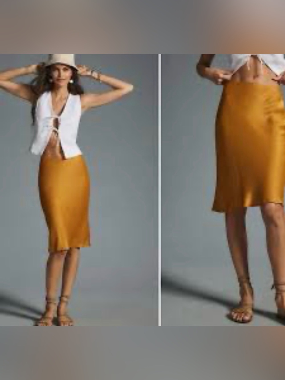 Anthropologie Golden Mustard Satin A-Line Skirt